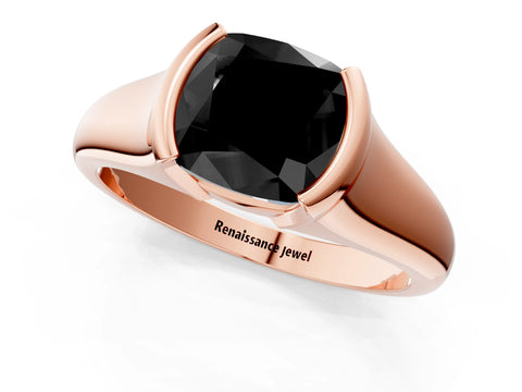 Rose gold Fancy Black Cushion Cut Solitaire Tension Set Diamond Ring with Split Shank Band_1