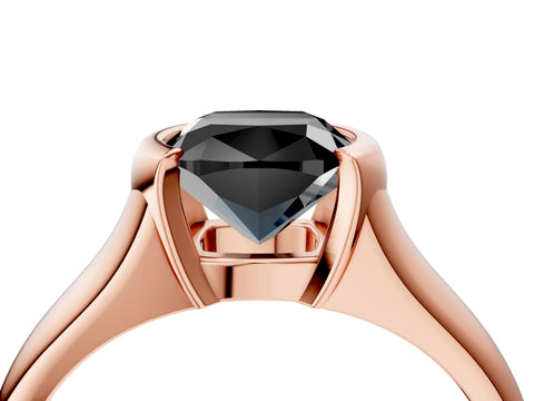 Rose gold Fancy Black Cushion Cut Solitaire Tension Set Diamond Ring with Split Shank Band_4