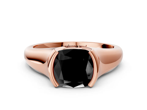 Rose gold Fancy Black Cushion Cut Solitaire Tension Set Diamond Ring with Split Shank Band