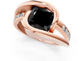 Rose gold Fancy Black Cushion Cut Solitaire Tension-Set Diamond Split Shank Ring_1