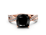 Rose gold Fancy Black Cushion Cut Solitaire Twist Pave Diamond Engagement Ring with Prong Setting_24