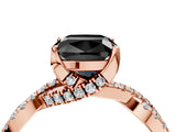 Rose gold Fancy Black Cushion Cut Solitaire Twist Pave Diamond Engagement Ring with Prong Setting_28