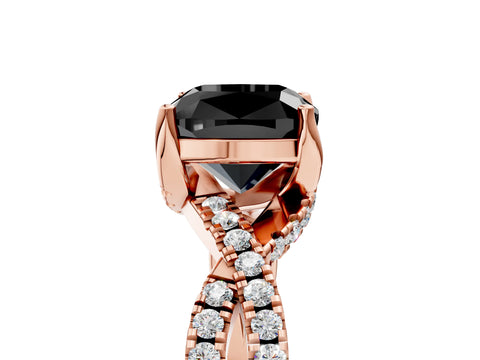 Rose gold Fancy Black Cushion Cut Solitaire Twist Pave Diamond Engagement Ring with Prong Setting_29