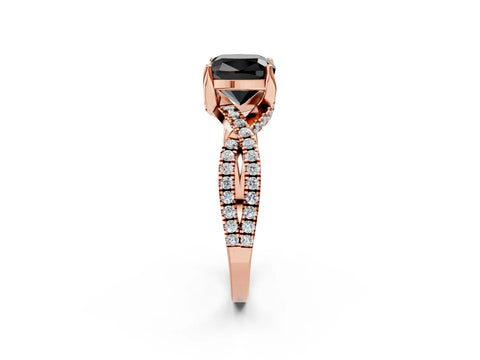 Rose gold Fancy Black Cushion Cut Solitaire Twist Pave Diamond Engagement Ring with Prong Setting_2