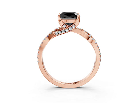 Rose gold Fancy Black Cushion Cut Solitaire Twist Pave Diamond Engagement Ring with Prong Setting_3