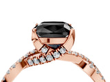 Rose gold Fancy Black Cushion Cut Solitaire Twist Pave Diamond Engagement Ring with Prong Setting_4
