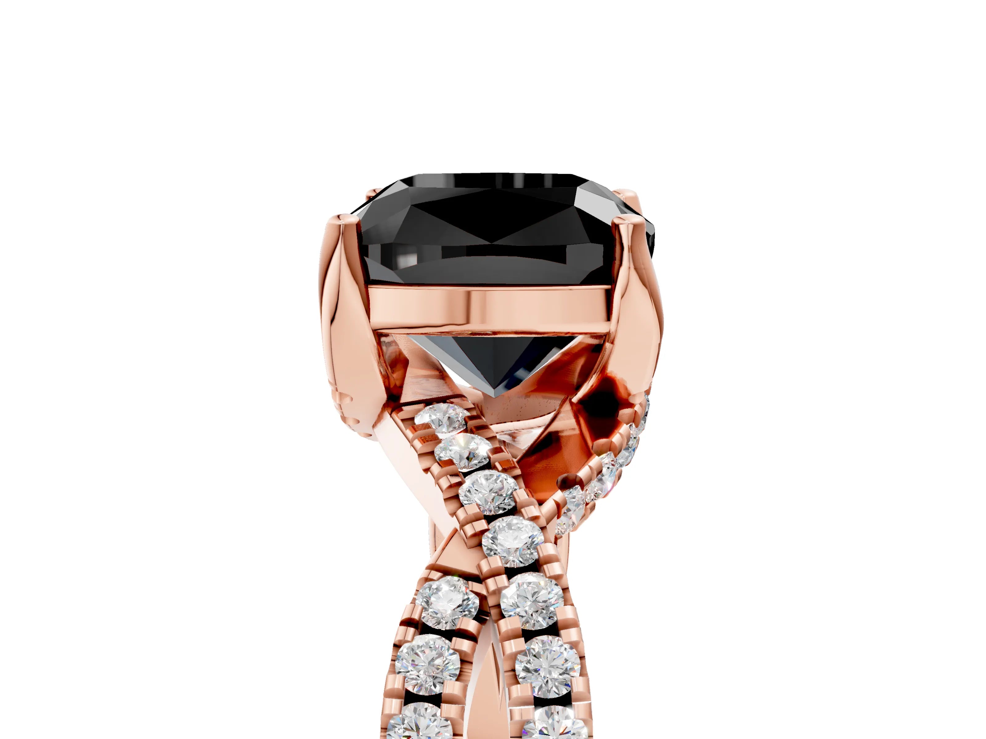 Rose gold Fancy Black Cushion Cut Solitaire Twist Pave Diamond Engagement Ring with Prong Setting_5