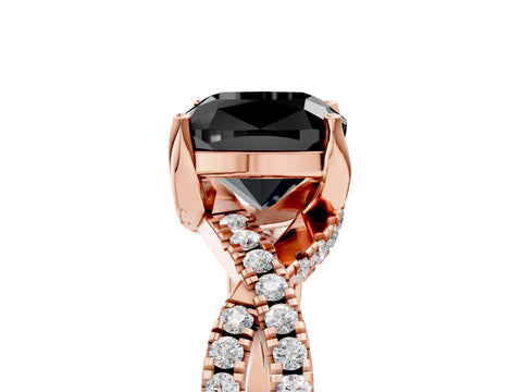 Rose gold Fancy Black Cushion Cut Solitaire Twist Pave Diamond Engagement Ring with Prong Setting_5