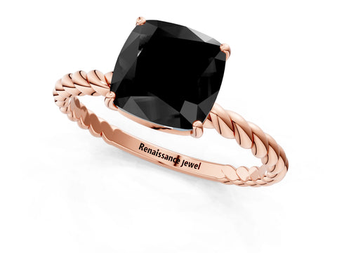 Rose gold Fancy Black Cushion Cut Solitaire Twisted Band 4-Prong Ring_1