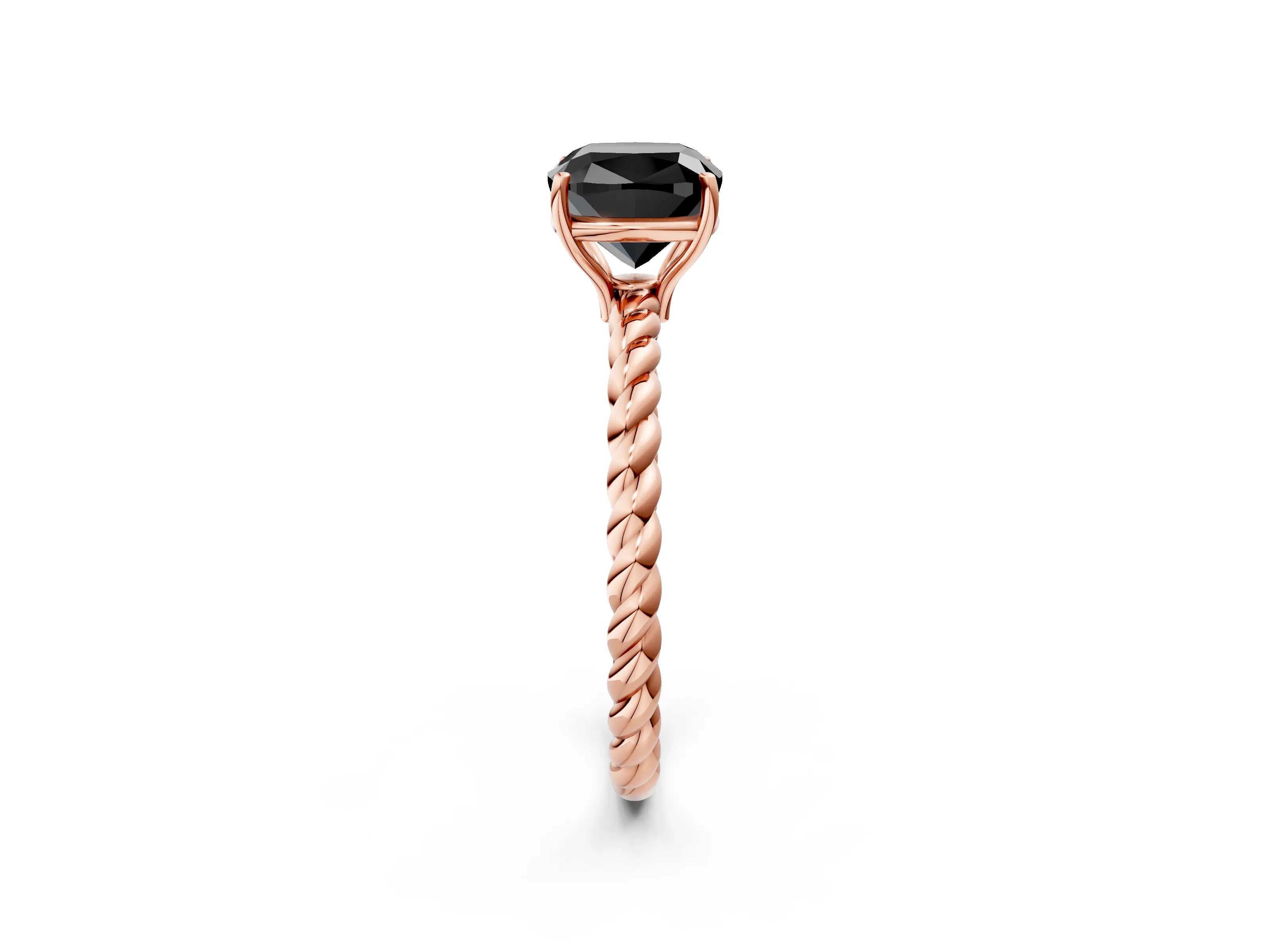 Rose gold Fancy Black Cushion Cut Solitaire Twisted Band 4-Prong Ring_2