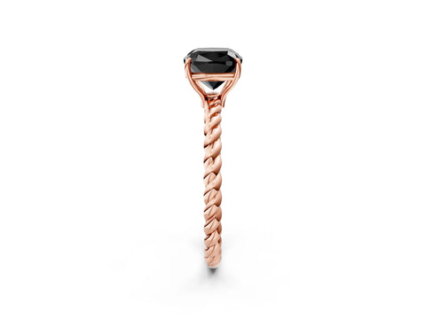 Rose gold Fancy Black Cushion Cut Solitaire Twisted Band 4-Prong Ring_2