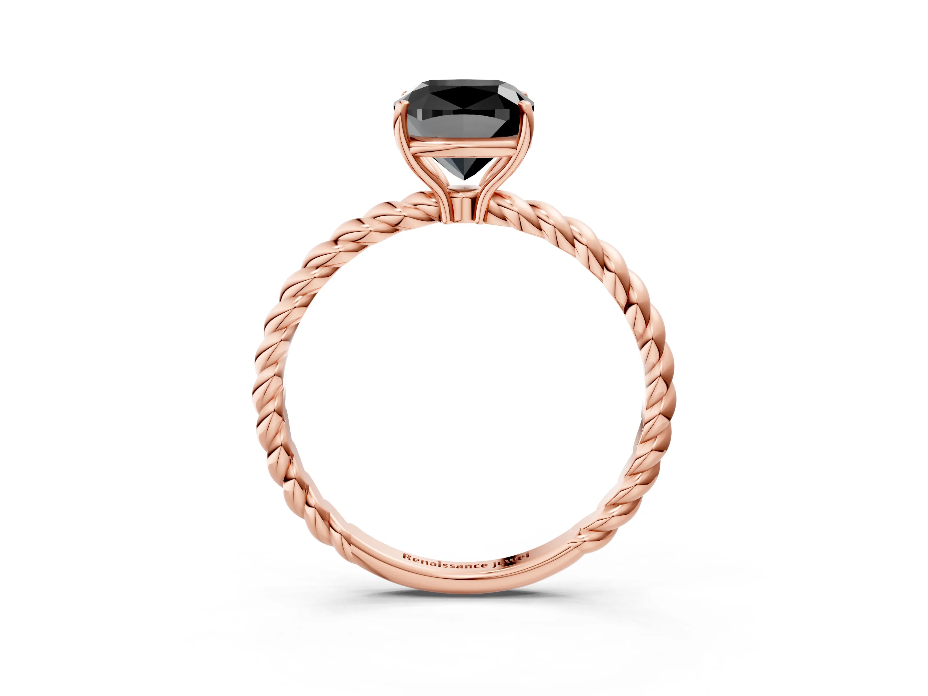 Rose gold Fancy Black Cushion Cut Solitaire Twisted Band 4-Prong Ring_3