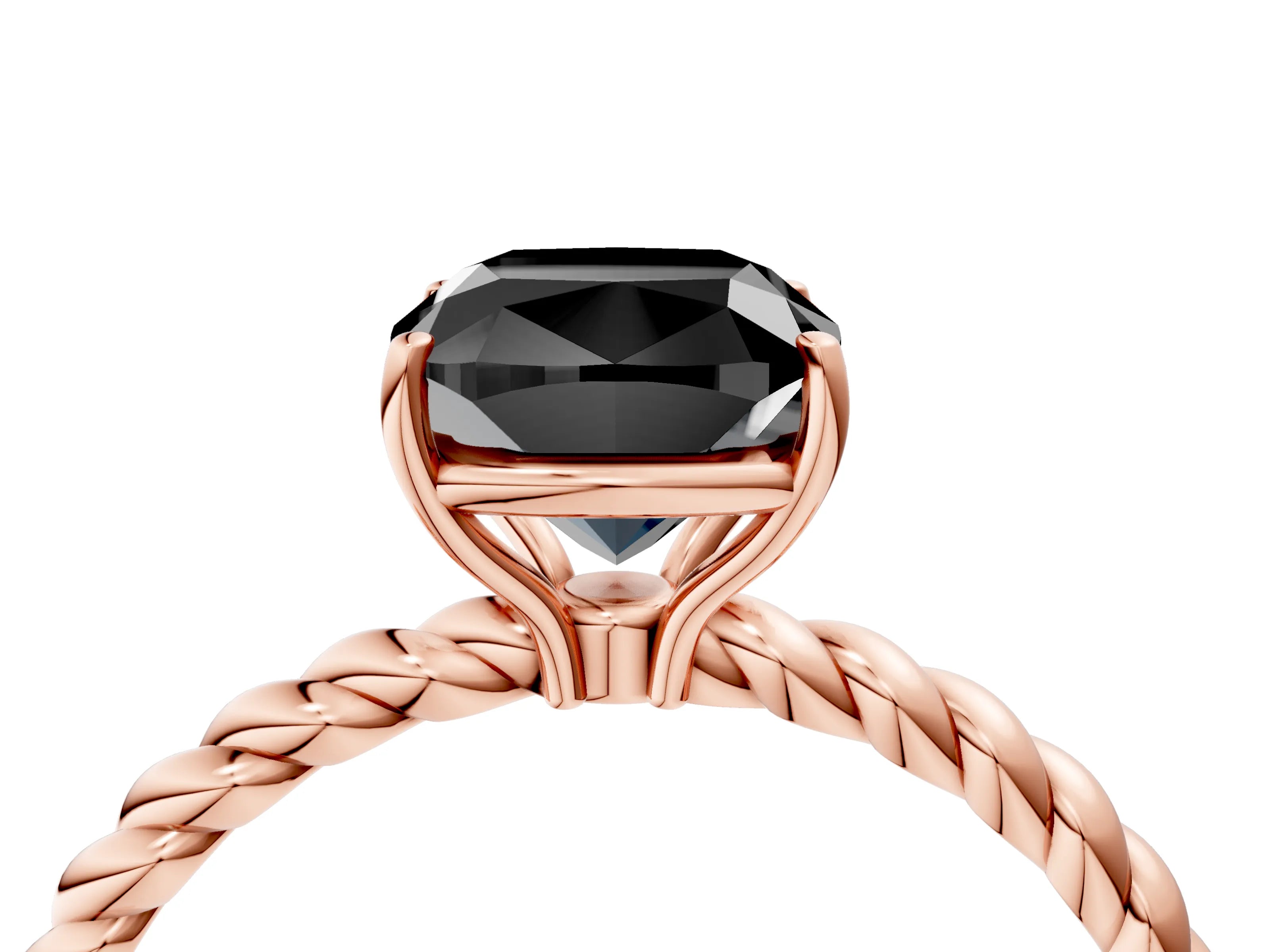 Rose gold Fancy Black Cushion Cut Solitaire Twisted Band 4-Prong Ring_4
