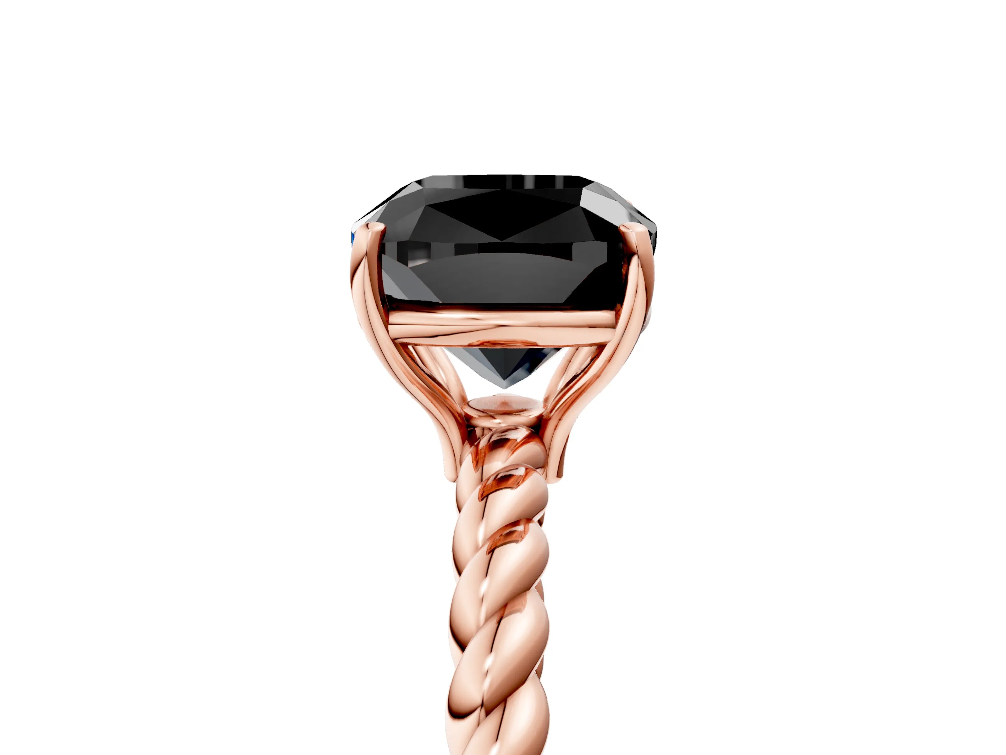 Rose gold Fancy Black Cushion Cut Solitaire Twisted Band 4-Prong Ring_5