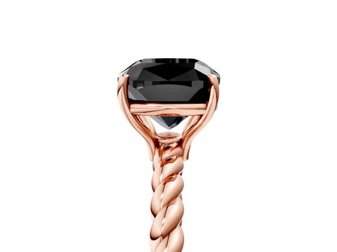 Rose gold Fancy Black Cushion Cut Solitaire Twisted Band 4-Prong Ring_5