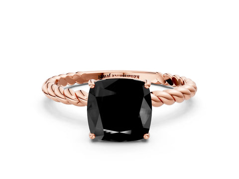 Rose gold Fancy Black Cushion Cut Solitaire Twisted Band 4-Prong Ring