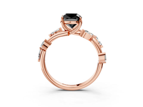 Rose gold Fancy Black Cushion Cut Solitaire Twisted Band Marquise Accent Prong Setting Ring_3