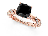 Rose gold Fancy Black Cushion Cut Solitaire Twisted Band with Pavé Accents and Four-Prong Setting_1