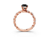 Rose gold Fancy Black Cushion Cut Solitaire Twisted Band with Pavé Accents and Four-Prong Setting_3
