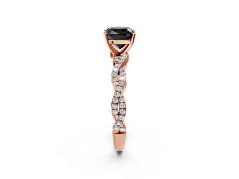 Rose gold Fancy Black Cushion Cut Solitaire Twisted Pave Band with Four-Prong Setting_5