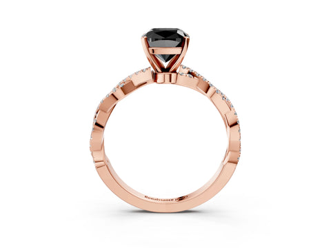 Rose gold Fancy Black Cushion Cut Solitaire Twisted Pave Band with Four-Prong Setting_6