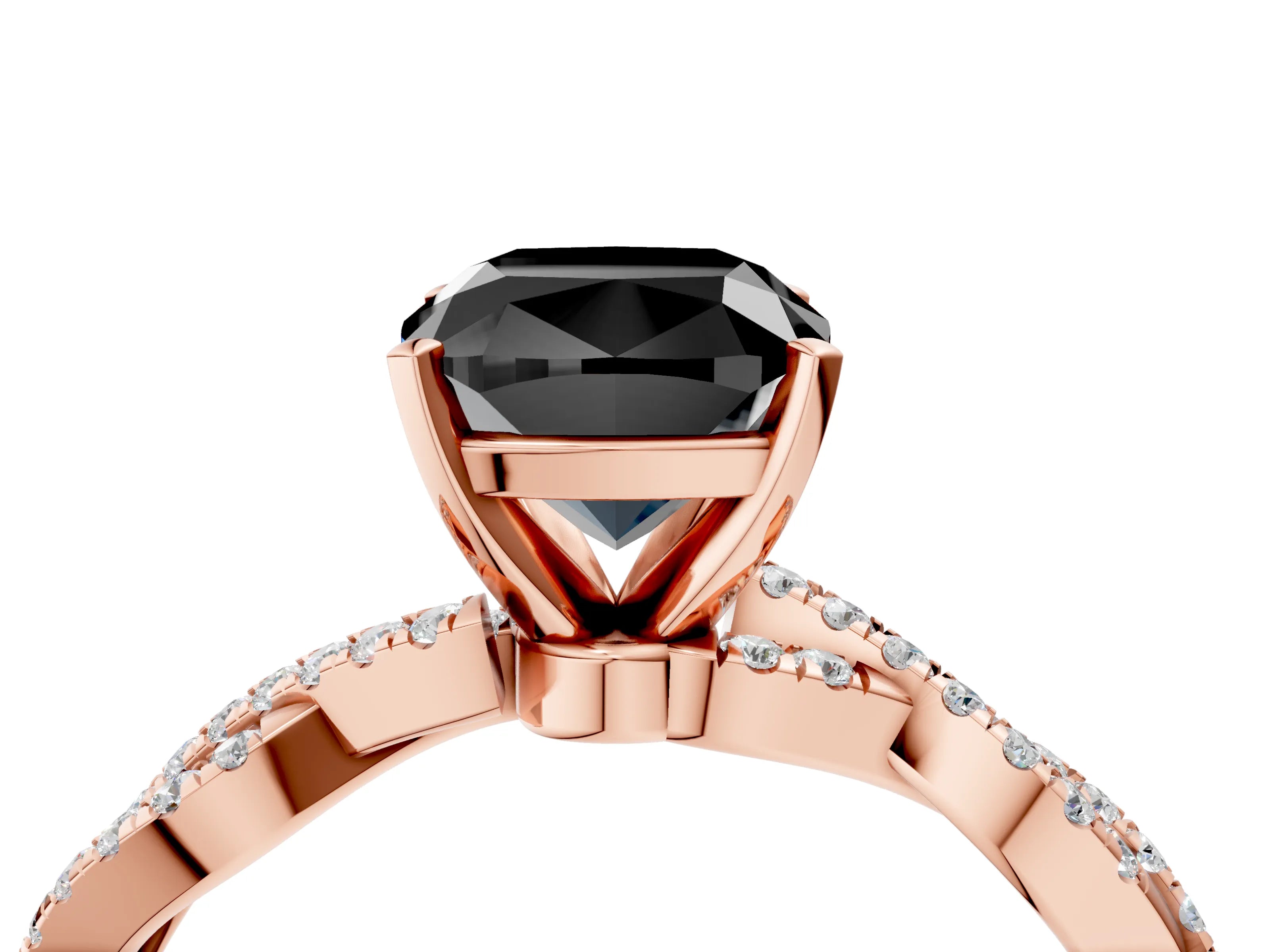 Rose gold Fancy Black Cushion Cut Solitaire Twisted Pave Band with Four-Prong Setting_7