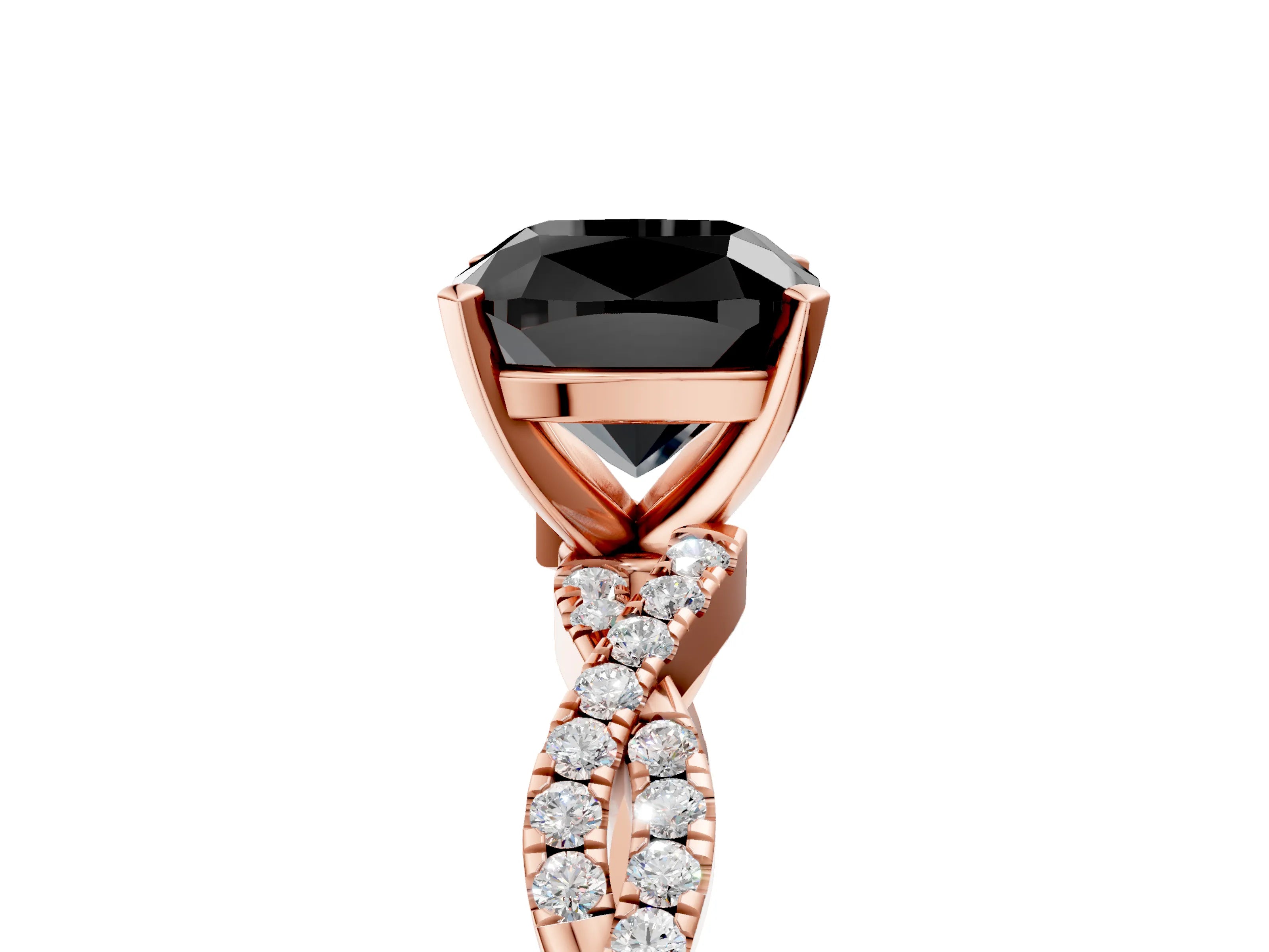 Rose gold Fancy Black Cushion Cut Solitaire Twisted Pave Band with Four-Prong Setting_8