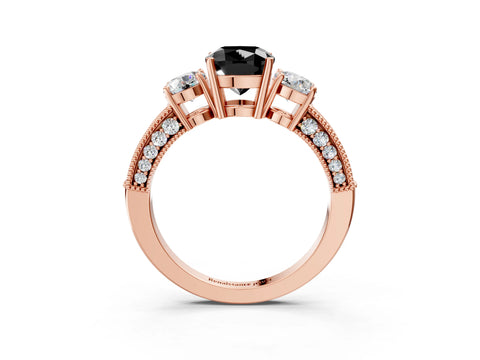Rose gold Fancy Black Cushion Cut Three-Stone Diamond Ring with Pavé Band and Four-Prong Setting_3