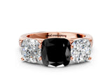 Rose gold Fancy Black Cushion Cut Three-Stone Diamond Ring with Prong Setting on a Classic Band_12