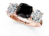 Rose gold Fancy Black Cushion Cut Three-Stone Diamond Ring with Prong Setting on a Classic Band_13