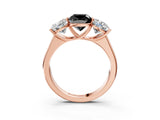 Rose gold Fancy Black Cushion Cut Three-Stone Diamond Ring with Prong Setting on a Classic Band_15