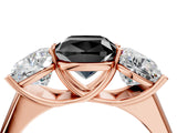 Rose gold Fancy Black Cushion Cut Three-Stone Diamond Ring with Prong Setting on a Classic Band_16
