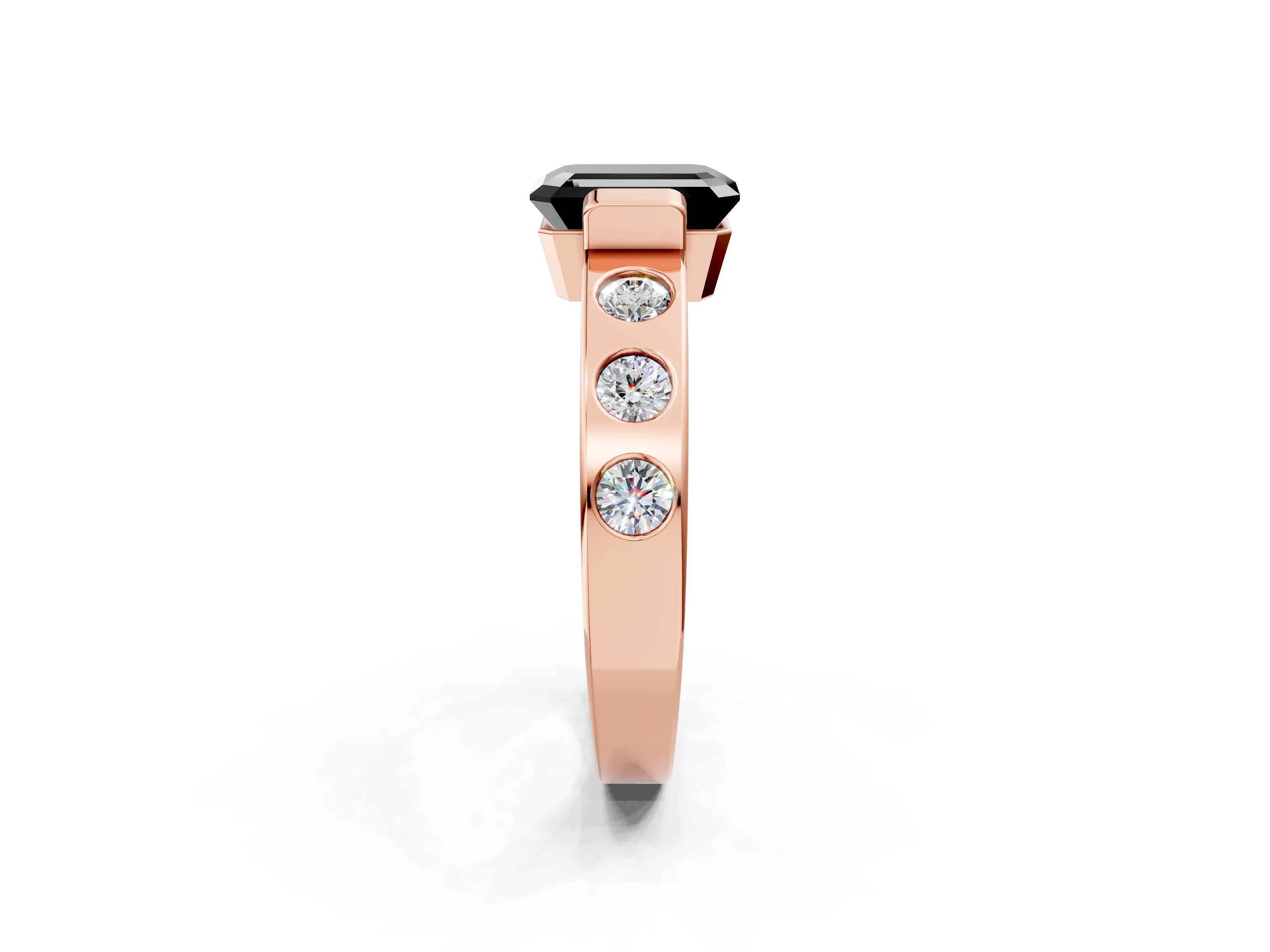 Rose gold Fancy Black Emerald Cut Brilliant Channel-Set Diamond Ring with Bezel Prong Setting_2