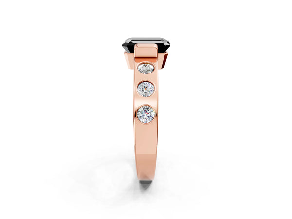 Rose Gold Emerald Cut Tension Style Engagement Ring Setting for Black Center