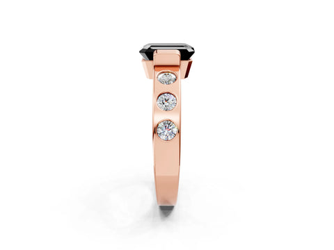 Rose gold Fancy Black Emerald Cut Brilliant Channel-Set Diamond Ring with Bezel Prong Setting_2