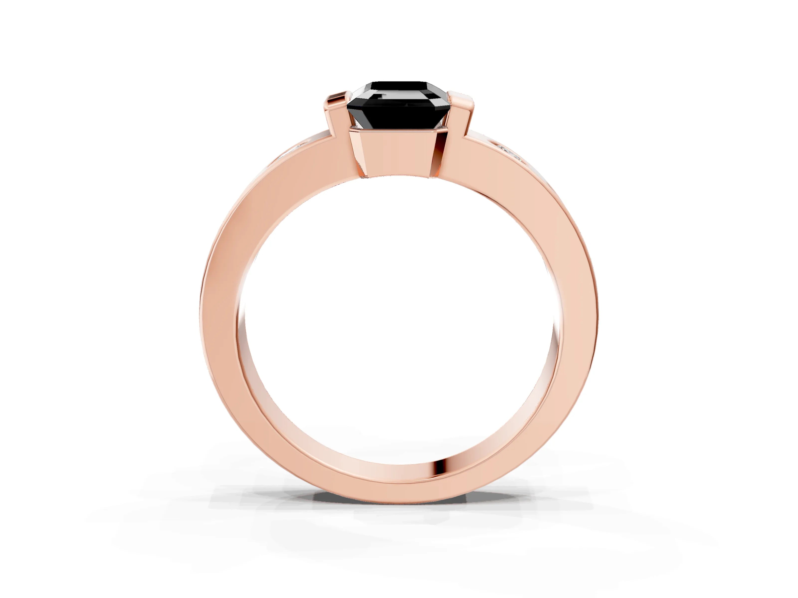 Rose gold Fancy Black Emerald Cut Brilliant Channel-Set Diamond Ring with Bezel Prong Setting_3