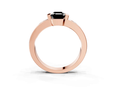 Rose gold Fancy Black Emerald Cut Brilliant Channel-Set Diamond Ring with Bezel Prong Setting_3