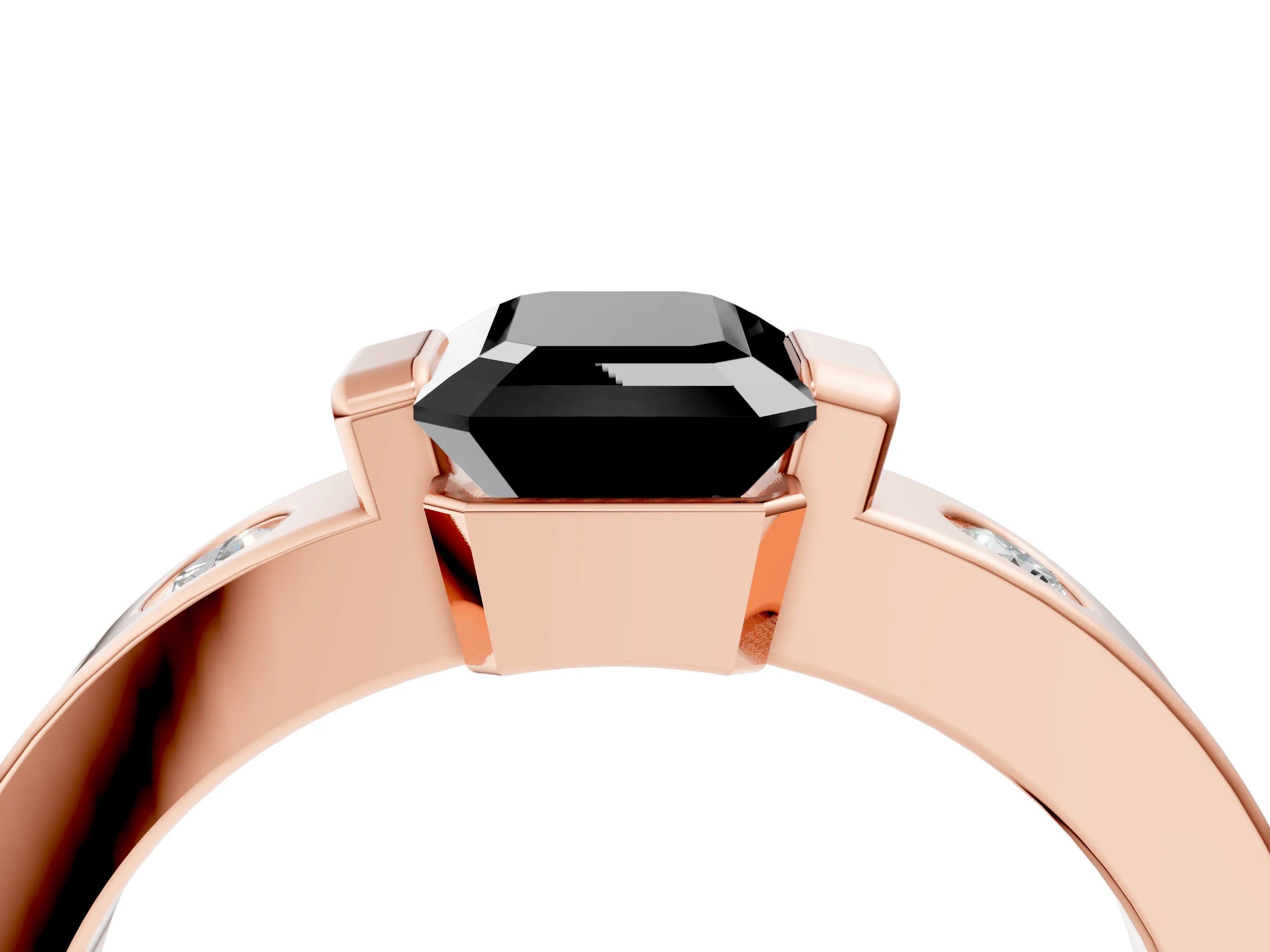 Rose gold Fancy Black Emerald Cut Brilliant Channel-Set Diamond Ring with Bezel Prong Setting_4