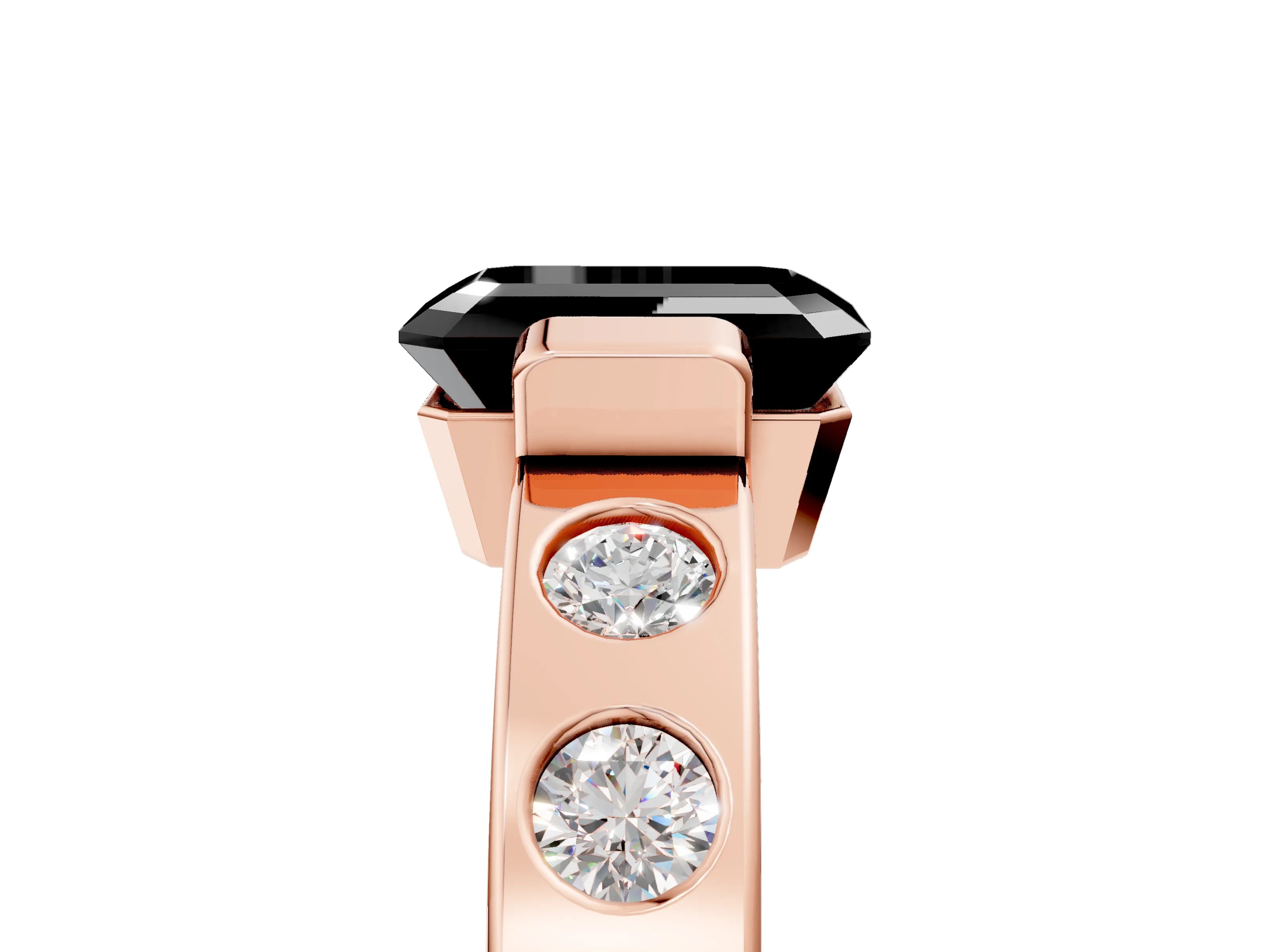 Rose gold Fancy Black Emerald Cut Brilliant Channel-Set Diamond Ring with Bezel Prong Setting_5