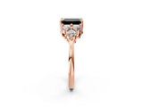Rose gold Fancy Black Emerald Cut Brilliant Diamond Cluster Accent Solitaire Ring with Prong Setting_2