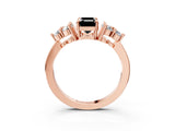 Rose gold Fancy Black Emerald Cut Brilliant Diamond Cluster Accent Solitaire Ring with Prong Setting_3
