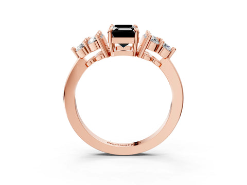 Rose gold Fancy Black Emerald Cut Brilliant Diamond Cluster Accent Solitaire Ring with Prong Setting_3