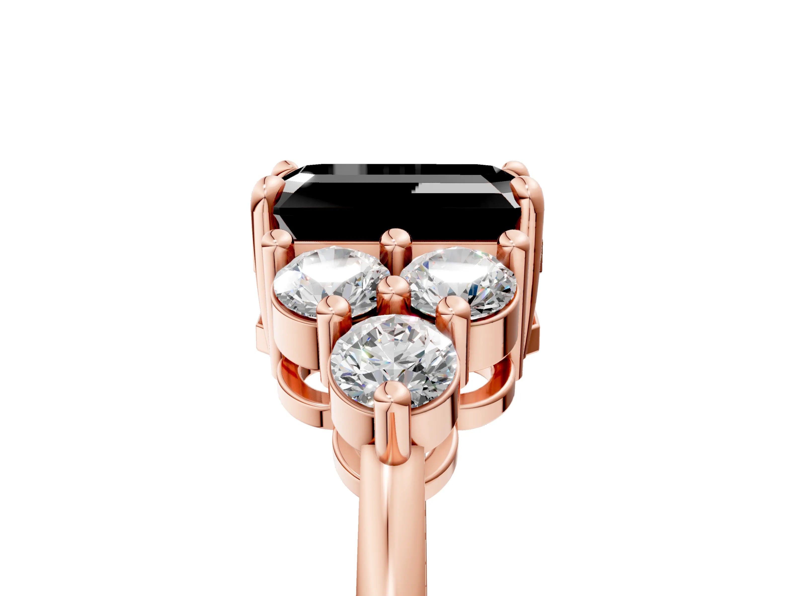 Rose gold Fancy Black Emerald Cut Brilliant Diamond Cluster Accent Solitaire Ring with Prong Setting_5