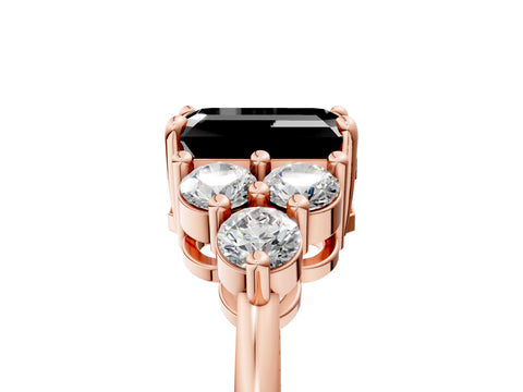 Rose gold Fancy Black Emerald Cut Brilliant Diamond Cluster Accent Solitaire Ring with Prong Setting_5