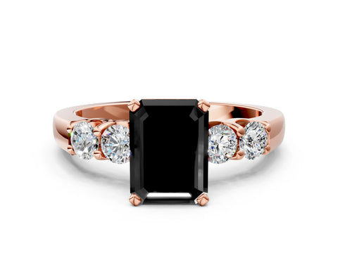 Rose gold Fancy Black Emerald Cut Brilliant Diamond Five-Stone Engagement Ring with Prong Setting on a Classic Band_3
