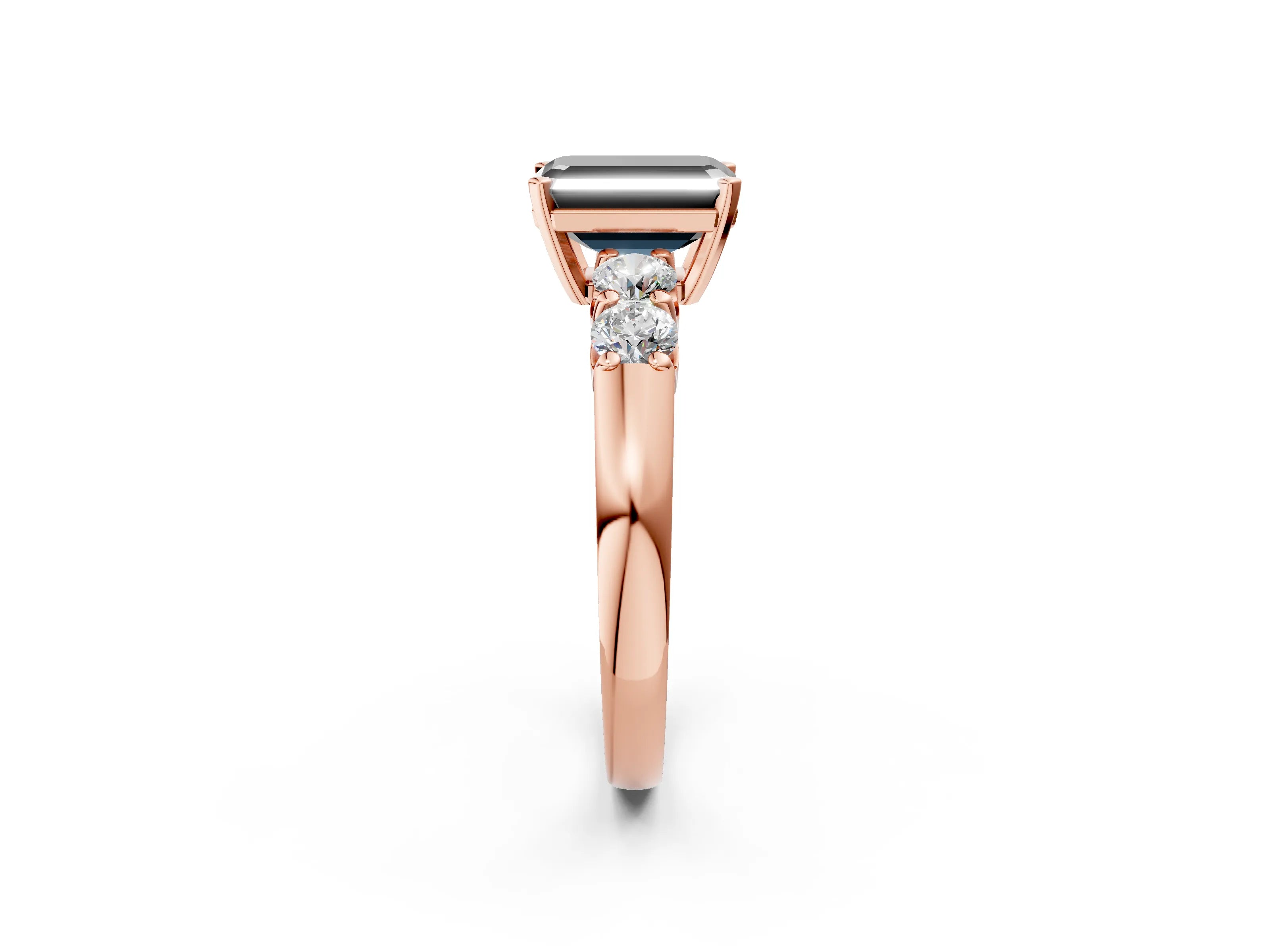 Rose gold Fancy Black Emerald Cut Brilliant Diamond Five-Stone Engagement Ring with Prong Setting on a Classic Band_5
