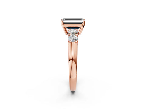 Rose gold Fancy Black Emerald Cut Brilliant Diamond Five-Stone Engagement Ring with Prong Setting on a Classic Band_5
