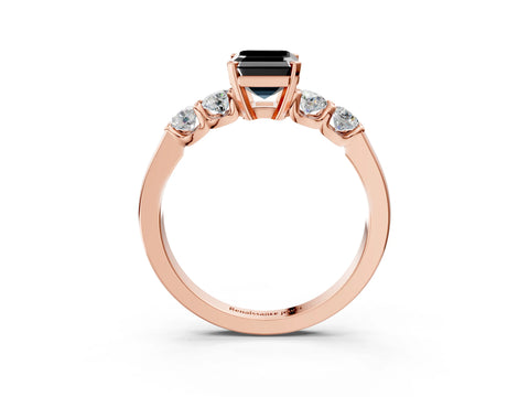 Rose gold Fancy Black Emerald Cut Brilliant Diamond Five-Stone Engagement Ring with Prong Setting on a Classic Band_6