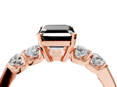 Rose gold Fancy Black Emerald Cut Brilliant Diamond Five-Stone Engagement Ring with Prong Setting on a Classic Band_7