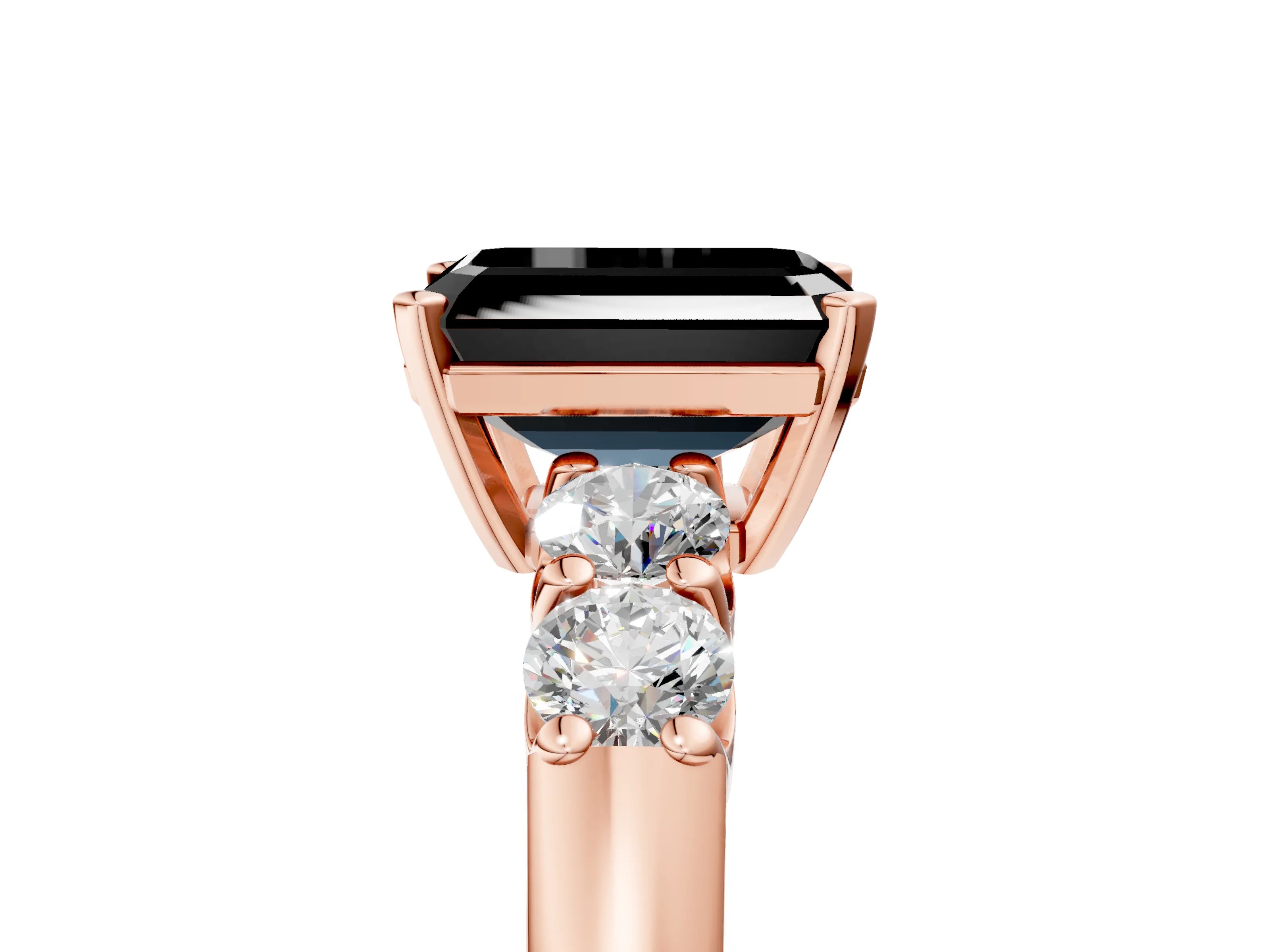 Rose gold Fancy Black Emerald Cut Brilliant Diamond Five-Stone Engagement Ring with Prong Setting on a Classic Band_8